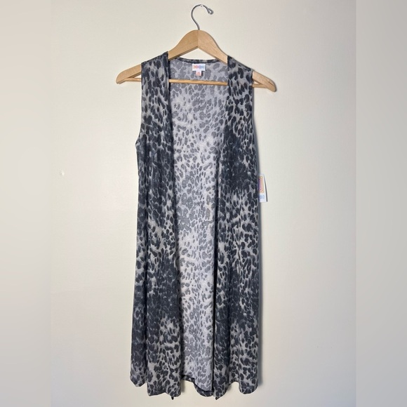 LulaRoe Womens Cardigan XS Gray Leopard Print Open Long Slip Casual Outdoor Chic - Picture 1 of 17